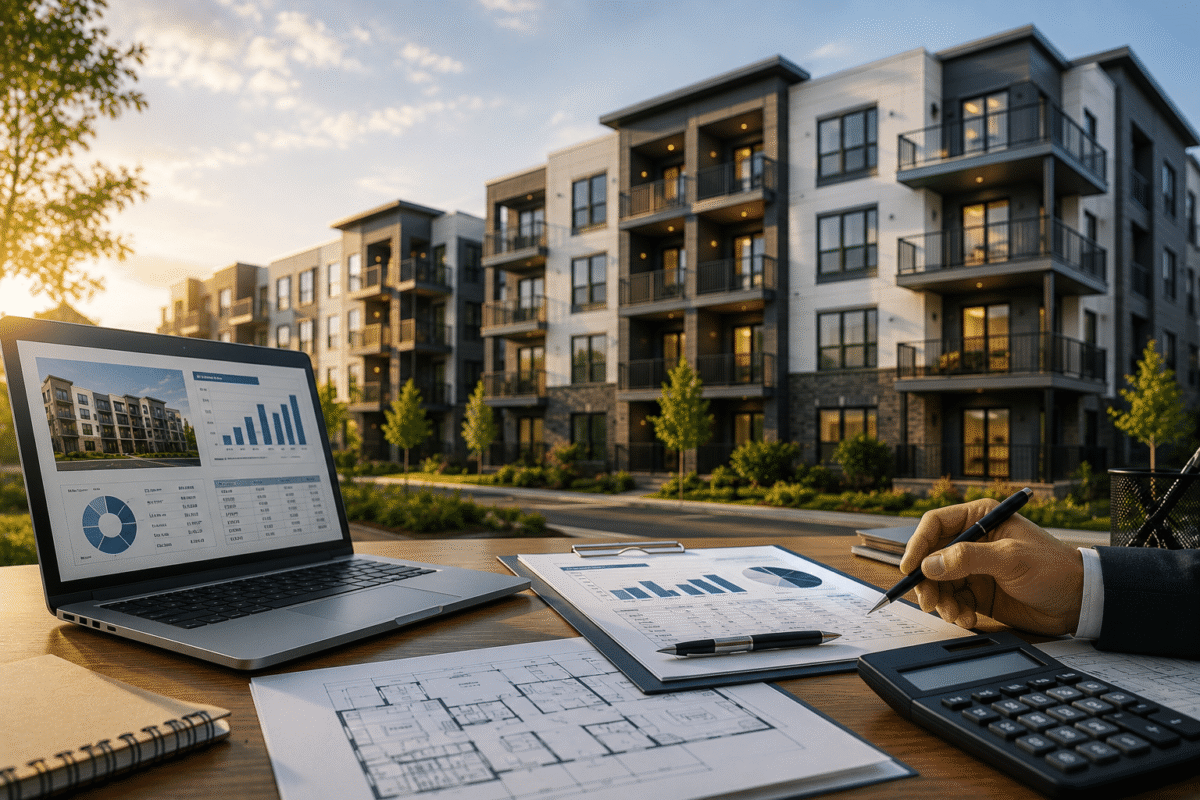 Modern multi-family apartment building for DSCR loan financing. DSCR loans for multi-family investment properties