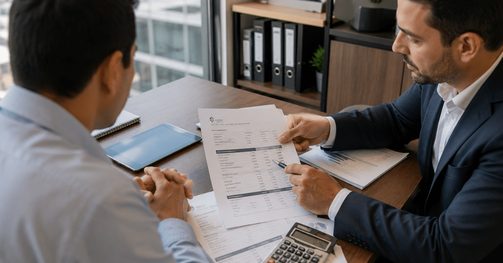Real estate investor calculating the DSCR ratio for a U.S. rental property using rental income and housing payment figures