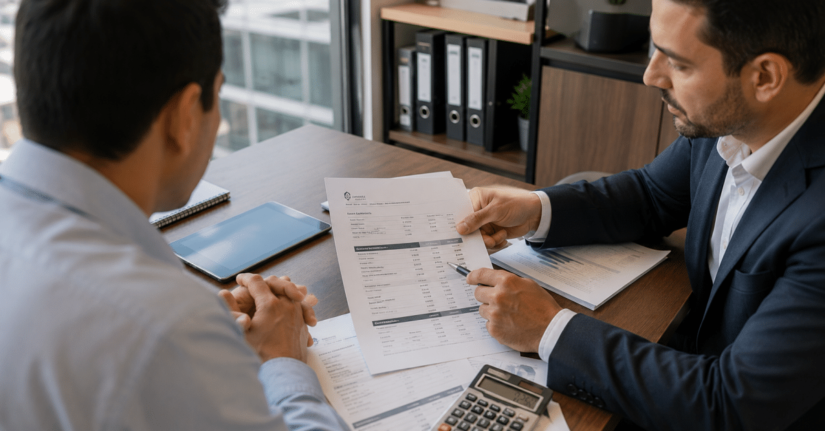 Real estate investor calculating the DSCR ratio for a U.S. rental property using rental income and housing payment figures